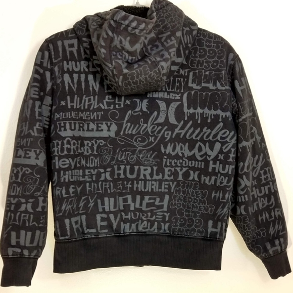 Hurley zip front hoodie black w gray writing sz M - Picture 2 of 5
